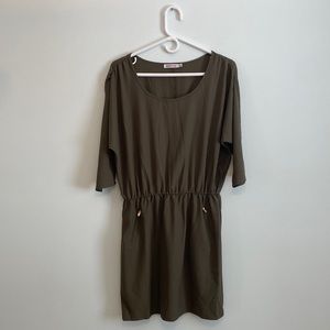 NWOT JustFab Olive Green Bat Wing Dress, Size Large